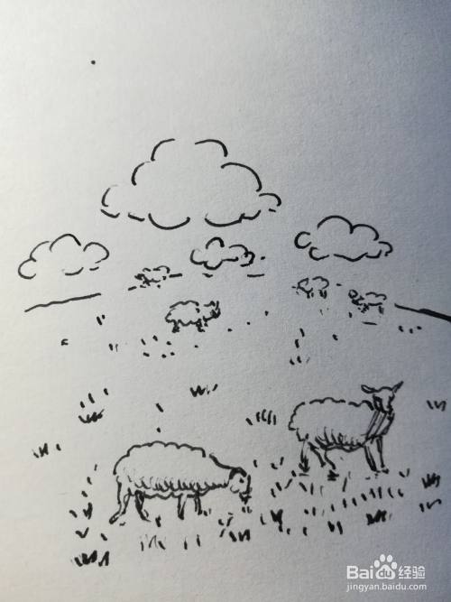 天苍苍野茫茫风吹草低见牛羊怎么画
