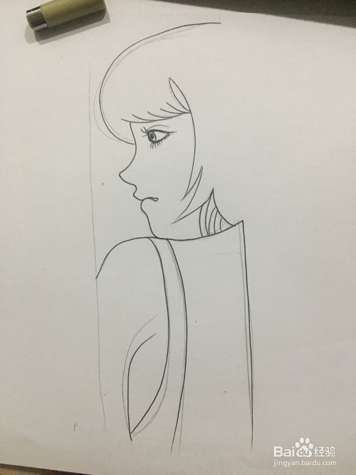 画黑夜里门缝中女孩的侧脸 简笔画 卡通画