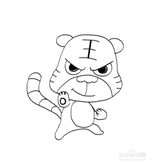 卡通简笔画:练武功的小老虎