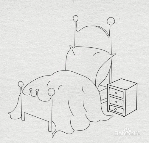 在儿童床的一侧画出一个床头柜的外形轮廓,要注意与床的空间关系.