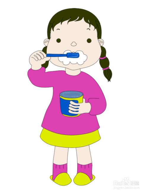简笔画--卡通版刷牙的小女孩画法