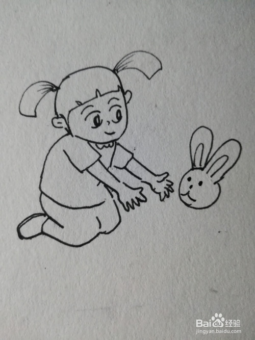 怎么画小女孩和兔子简笔画