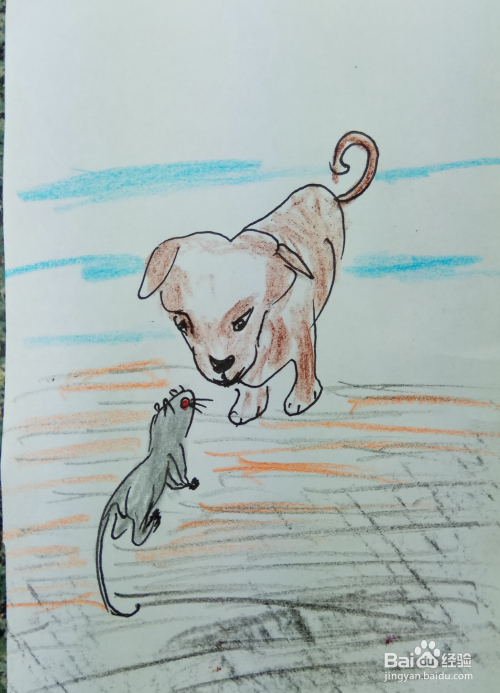 怎样画简笔画"老鼠遇到狗"?