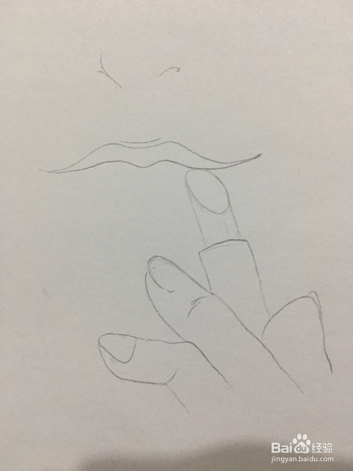 画一个露着嘴唇的女人手拿着口红 儿童简笔画