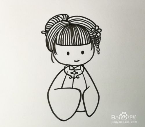 画好头部以后,画出小姑娘的上半身,袖子要长一些,脖子上的项链也要