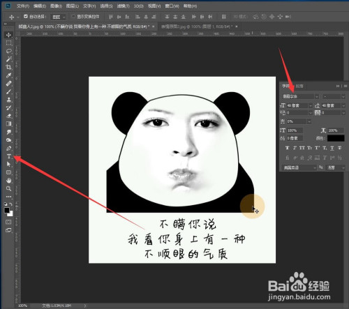 9 点击文字工具,在表情底部的空白处输入匹配的文字内容,熊猫人表情