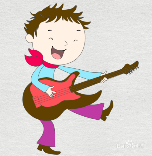 简笔画-边弹吉他边唱歌的小男孩