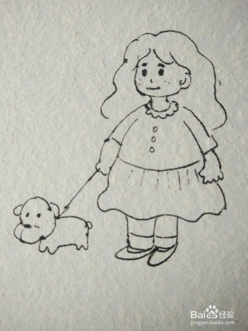 怎么画牵着小狗的女孩简笔画