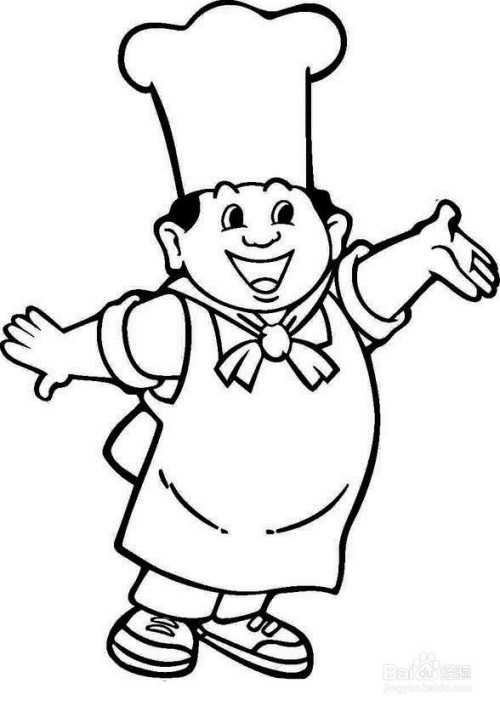 厨师简笔画的特点就是高高的帽子,和大大的围腰