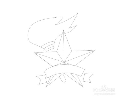 再在五角星形的后面再画出一个象征青春活力的火把,如图所示