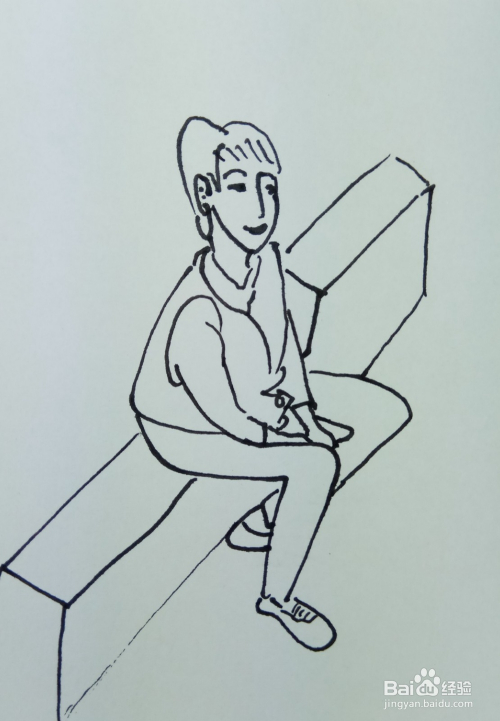 怎样画简笔画坐在长凳子上的人?
