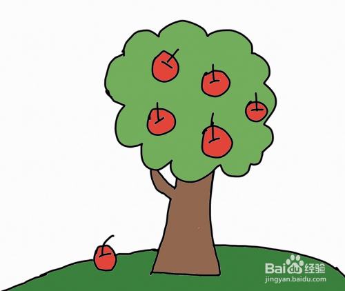 怎么画彩色简笔画苹果树?