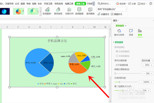 excle中复合饼图的第二绘图区怎么调整数据