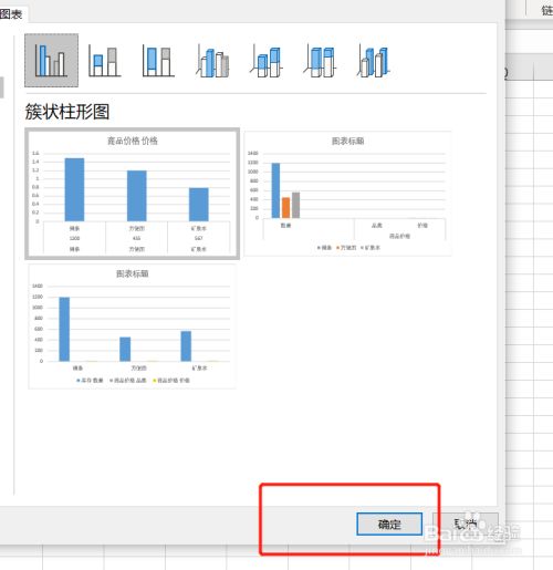 选择簇状柱形图 选择组合图表的簇状柱形图,点击确定按钮.