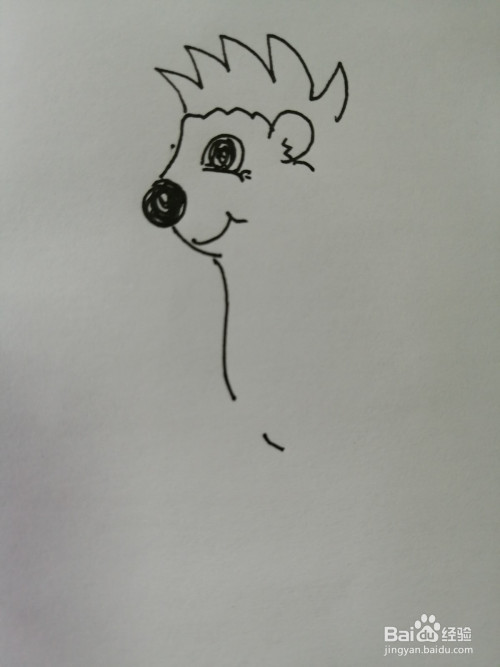 第四步,然后我们画出简笔画小刺猬的身体,注意小刺猬背部的画法.
