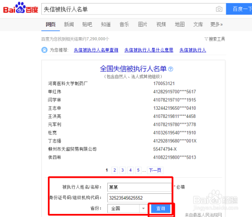 在输入框中输入被执行人的姓名和身份证号,点击查询,即可