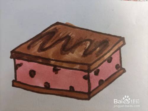 一块方形的巧克力蛋糕很适合作为手账的图案,拿起手中的画笔,一起画