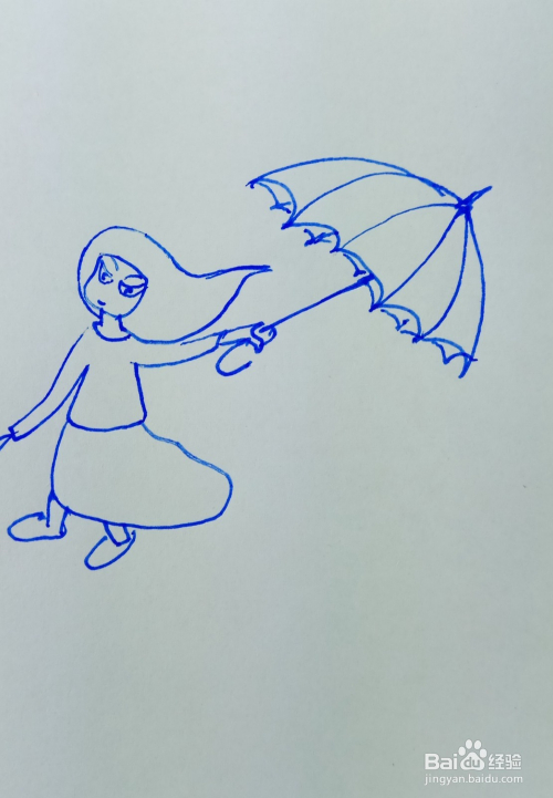 怎样画儿童简笔画"刮风天气撑伞"?