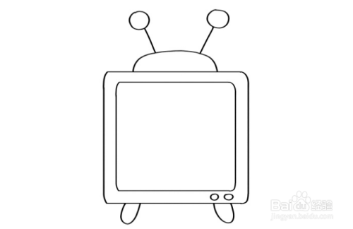3,在电视机下方画上两条腿和开关键,丰富电视机的层次感.