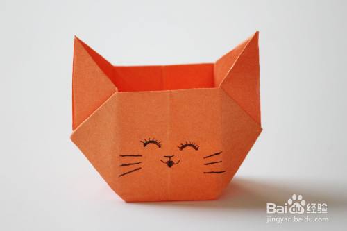儿童折纸:猫头收纳盒的折叠方法