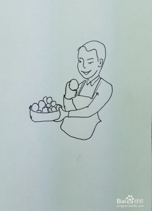 怎样画简笔画"端盆吃水果的男人"?
