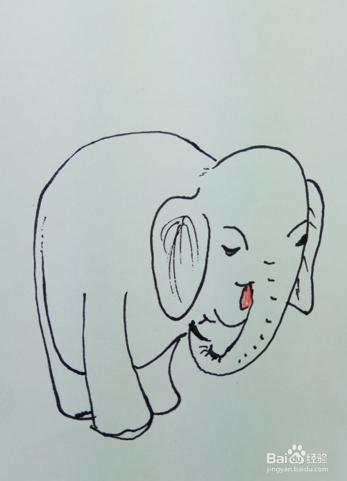6 最后用线条画出大象身上的阴影部分,用粗线条画出背景部分,修饰一