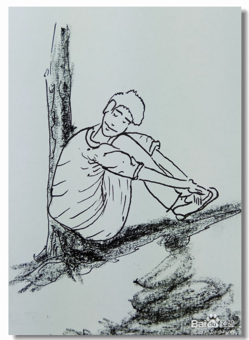 怎样画简笔画"靠着树睡着了"?