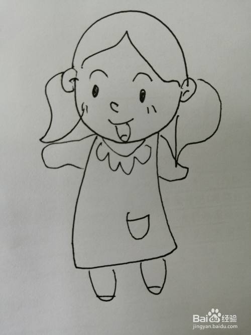 简笔画可爱的小女孩就画好了.