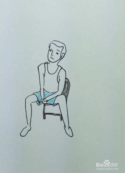 怎样画简笔画"做在凳子上的小男孩"?