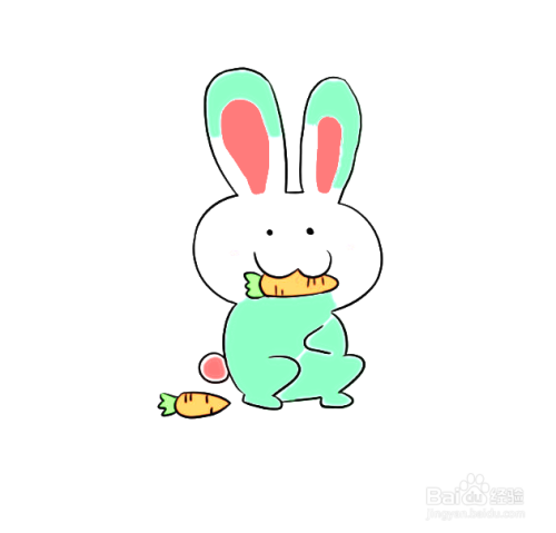 如何手工画吃红萝卜的卡通兔子简笔画?