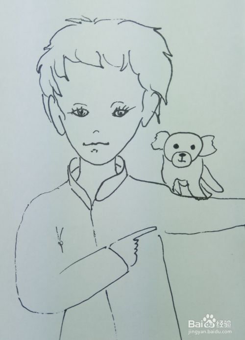 怎样画简笔画"爱玩宠物的小男孩"?
