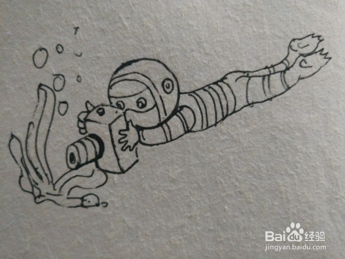 怎么画潜水摄影师的卡通简笔画
