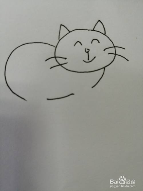 第四步,接着继续画出可爱的小猫咪的身体轮廓,画法也比较简单.