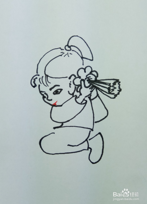 再用线条和曲线画出她的腿部和脚部,她正跪在地上,这是一把漂亮的