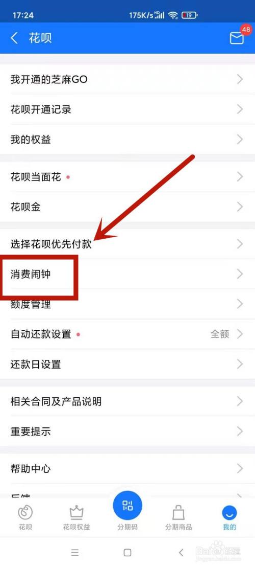 如何修改支付宝花呗消费闹钟