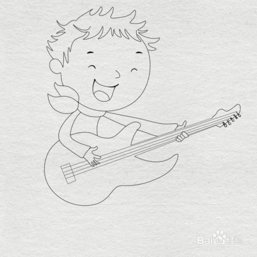 简笔画--边弹吉他边唱歌的小男孩