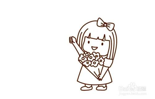 然后画出小女孩身体的部分,手中拿着鲜花.