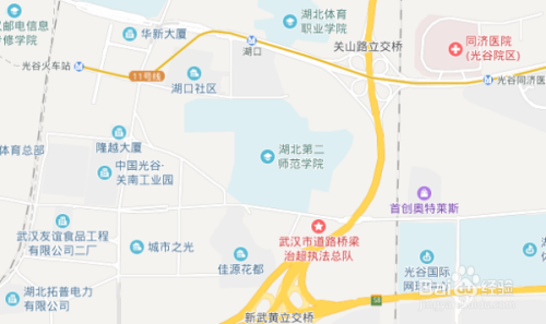 搜索框中按顺序输入湖北第二师范学院,地图上就会标注该校的地理位置