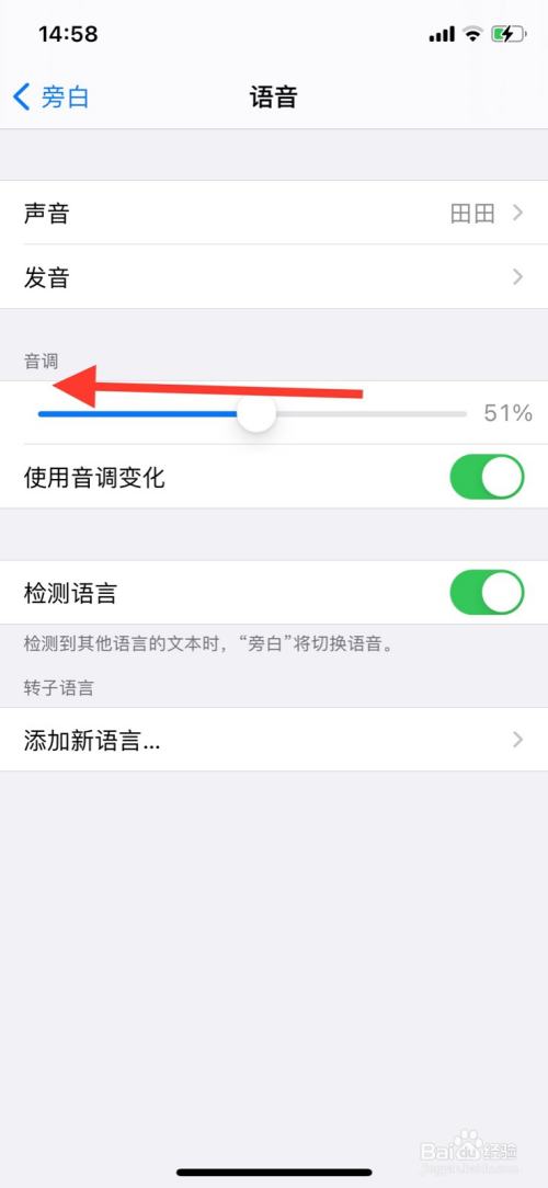 iphone旁白语音播报音调如何调低