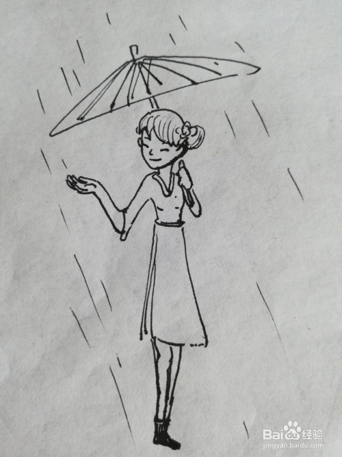 怎么画打伞的少女