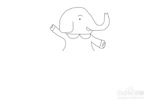 在头部下面再画出小象的两只胳膊,然后再画出小象的身体,如图所示