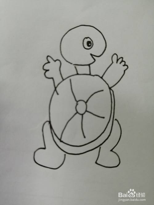 第七步,最后用相同的画法把小乌龟的右腿画出来.