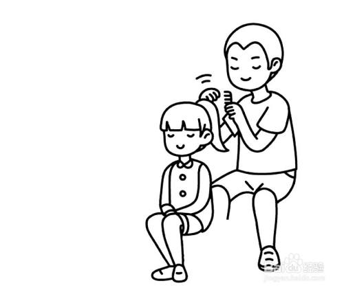 父亲给女儿梳头的简笔画怎么画