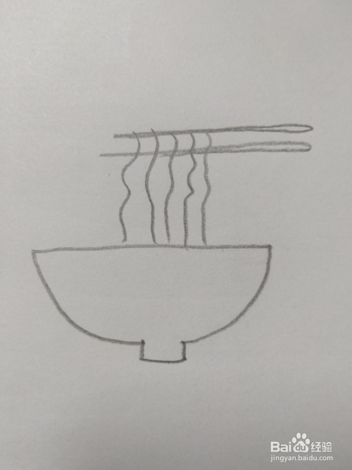 简笔画筷子碗中夹面条