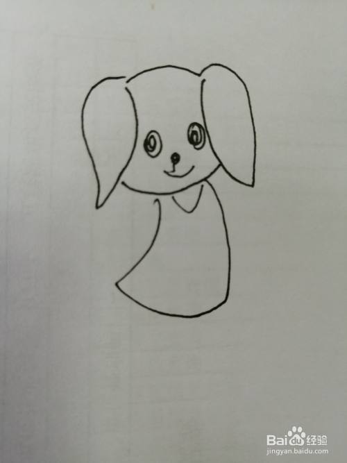 第四步,然后我们继续画出可爱的小狗的身体,小狗身体画法也比较简单