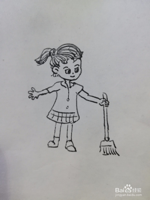 能及的家务,今天就和大家分享一下五一劳动节小女孩劳动扫地的简笔画