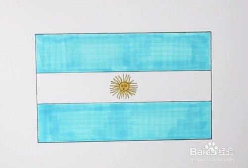 再来给两边涂上浅蓝色,一份简单的阿根廷国旗简笔画就完成啦!