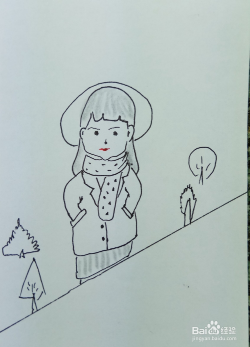 怎样画简笔画"冬天里带围巾的女孩"?