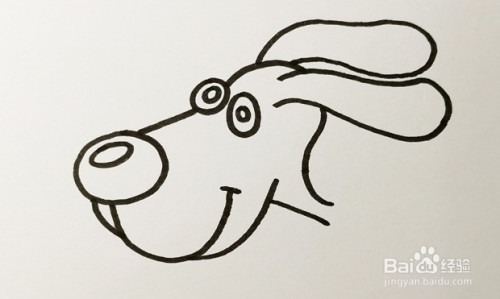 首先画出斑点狗的两只眼睛,在画出斑点狗的头部轮廓后,补充上它的
