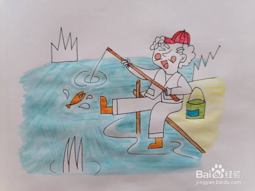 在河边钓鱼的老头用水彩怎么画